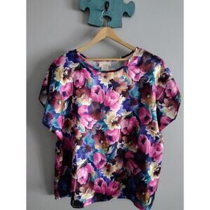 Vintage 90s Maximalist Spring Floral Blouse Plus Size Size 4B bright floralcore